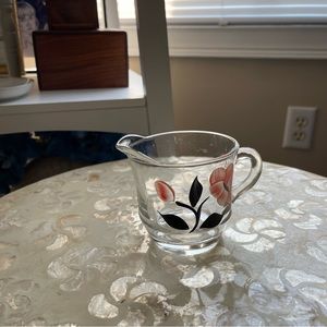 vintage glass creamer cup with flowers